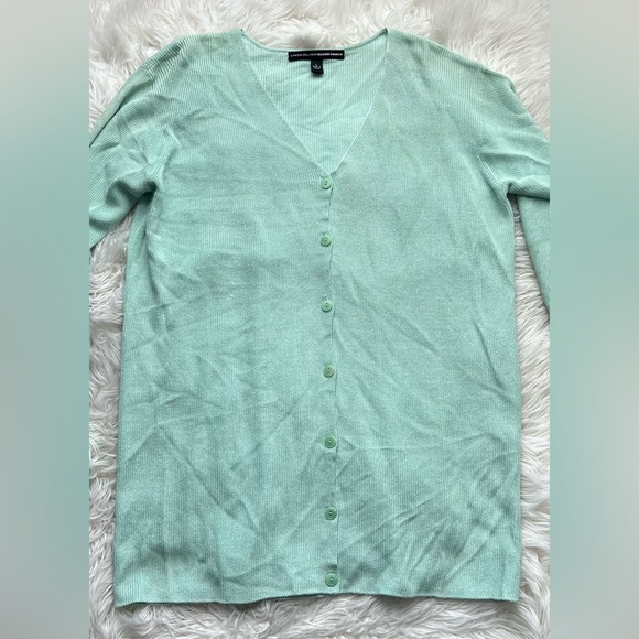 ELLEN TRACY  LARGE  Cardigan V-Neck Button Down Light Mint Green - Picture 5 of 6